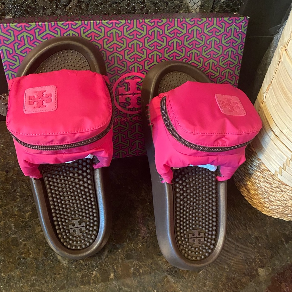 Tory Burch Fuchsia Slide Sandals with Pouch